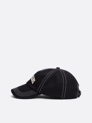 cappello da baseball varsity con cuciture nero da uomini tommy jeans