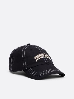 black bejsbolówka varsity z kontrastowym ściegiem dla mężczyźni - tommy jeans