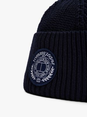 blue logo patch beanie for men tommy jeans