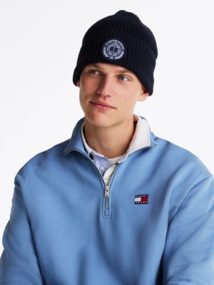 blue logo patch beanie for men tommy jeans