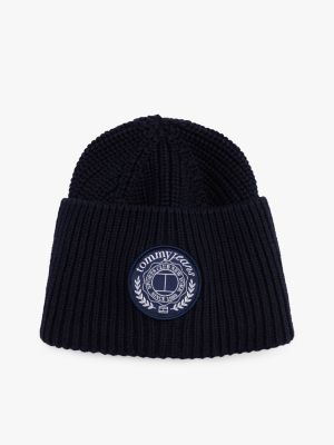 blau beanie mit logo-patch für herren - tommy jeans