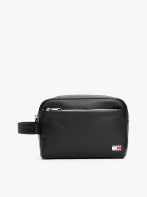 black heritage logo plaque washbag for men tommy jeans