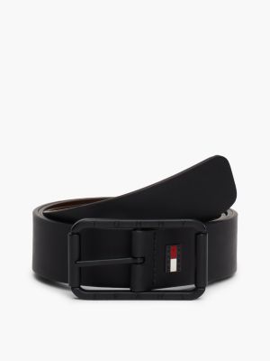 black reversible tonal leather belt for men tommy jeans