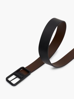 black reversible tonal leather belt for men tommy jeans