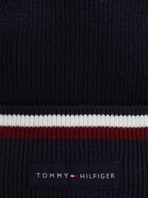 blue corporate signature tape beanie for men tommy hilfiger