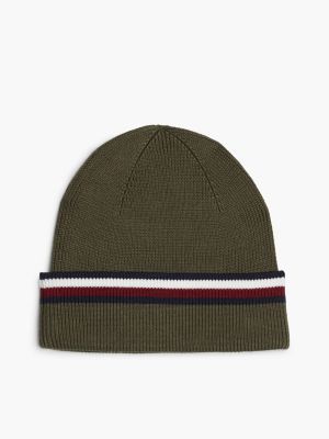 green corporate signature tape beanie for men tommy hilfiger