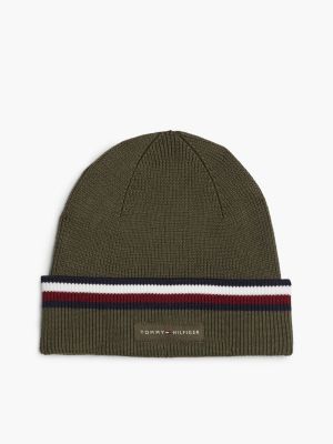 green corporate signature tape beanie for men tommy hilfiger