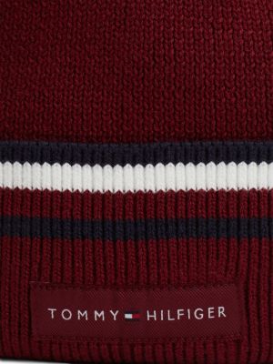 red corporate signature tape beanie for men tommy hilfiger