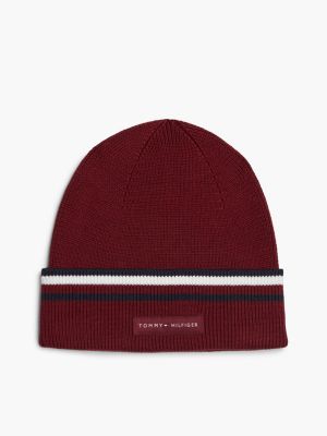 red corporate signature tape beanie for men tommy hilfiger