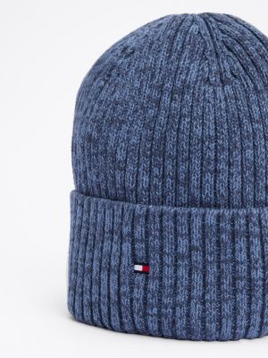 blau beanie mit kaschmir und hilfiger-flag für herren - tommy hilfiger