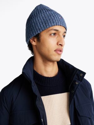 bonnet hilfiger flag avec cachemire bleu pour hommes tommy hilfiger