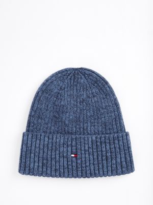 blauw beanie met kasjmier en hilfiger-vlag voor heren - tommy hilfiger