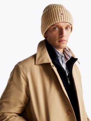 berretto con bandierina e cashmere khaki da uomini tommy hilfiger