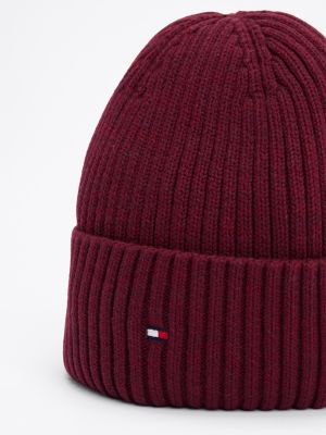 czerwony czapka typu beanie z flagą hilfiger dla mężczyźni - tommy hilfiger