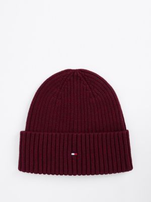 rot beanie mit kaschmir und hilfiger-flag für herren - tommy hilfiger