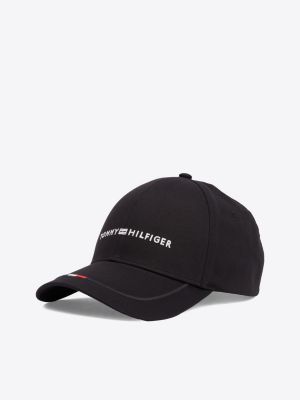 black six-panel logo embroidery baseball cap for men tommy hilfiger