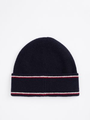 blue corporate logo wool blend beanie for men tommy hilfiger