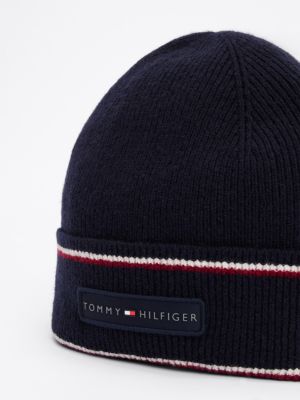 blue corporate logo wool blend beanie for men tommy hilfiger