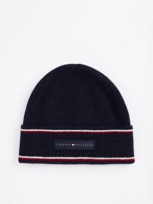 blue corporate logo wool blend beanie for men tommy hilfiger