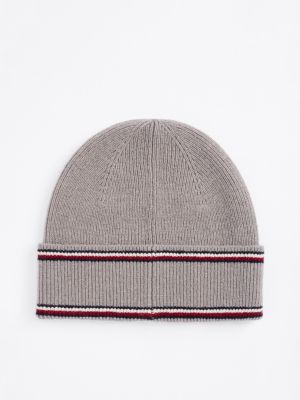 grey corporate logo wool blend beanie for men tommy hilfiger