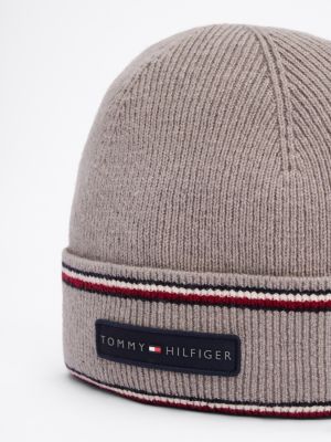 grey corporate logo wool blend beanie for men tommy hilfiger