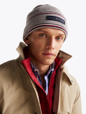 grey corporate logo wool blend beanie for men tommy hilfiger