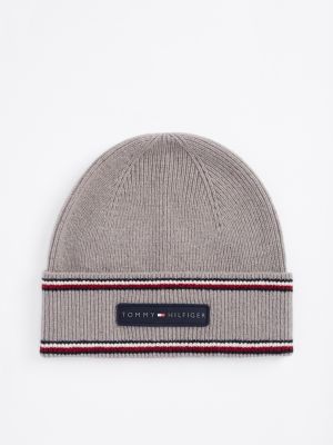 grey corporate logo wool blend beanie for men tommy hilfiger