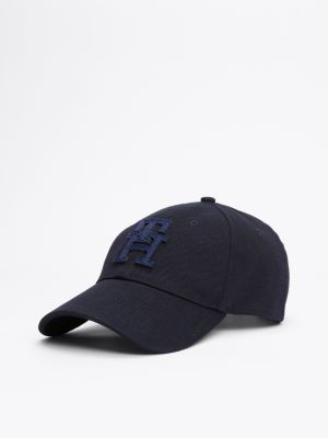 blauw baseballpet met appliqué met th-monogram voor heren - tommy hilfiger