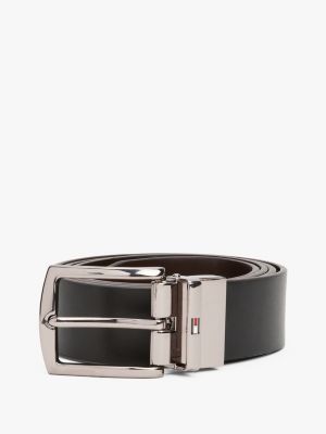 braun denton leder-wendegürtel mit eckiger schnalle für herren - tommy hilfiger