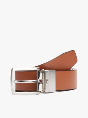 bruin denton reversible leren riem met vierkante gesp voor heren - tommy hilfiger