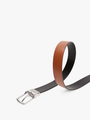 brown denton leder-wendegürtel mit eckiger schnalle für herren - tommy hilfiger