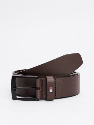 ceinture en cuir à drapeau en émail brown pour hommes tommy hilfiger