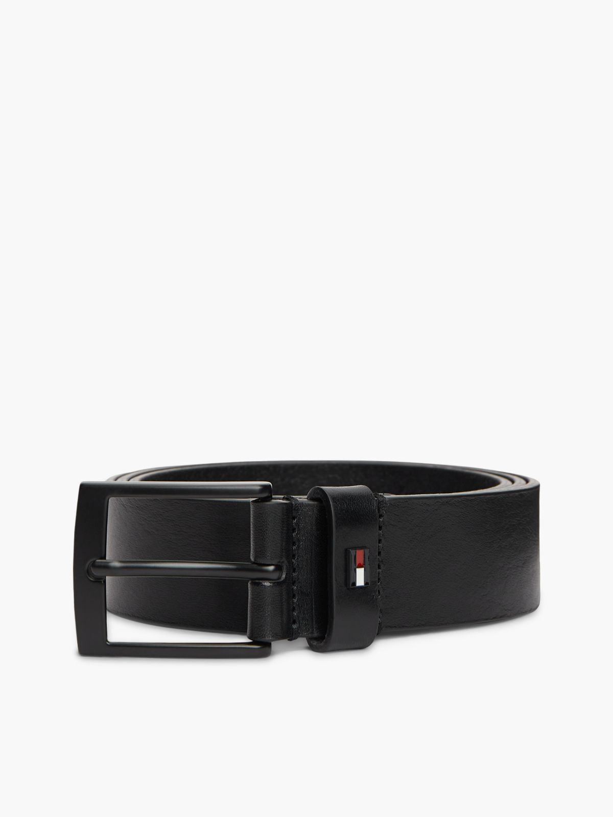 Leather Square Buckle Enamel Flag Belt — Black