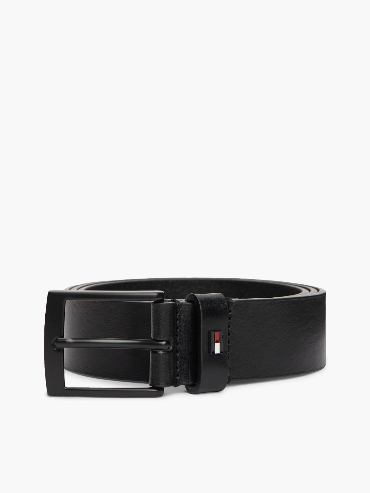Leather Square Buckle Enamel Flag Belt — Black