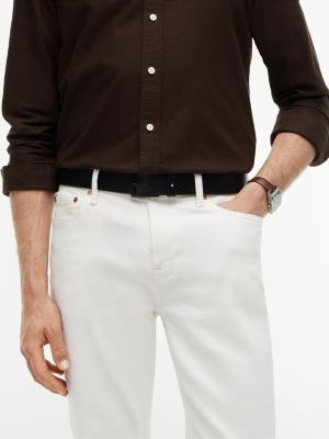 black leather enamel flag tonal buckle belt for men tommy hilfiger