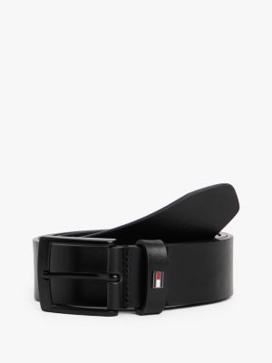 cintura in pelle con fibbia quadrata black da uomini tommy hilfiger