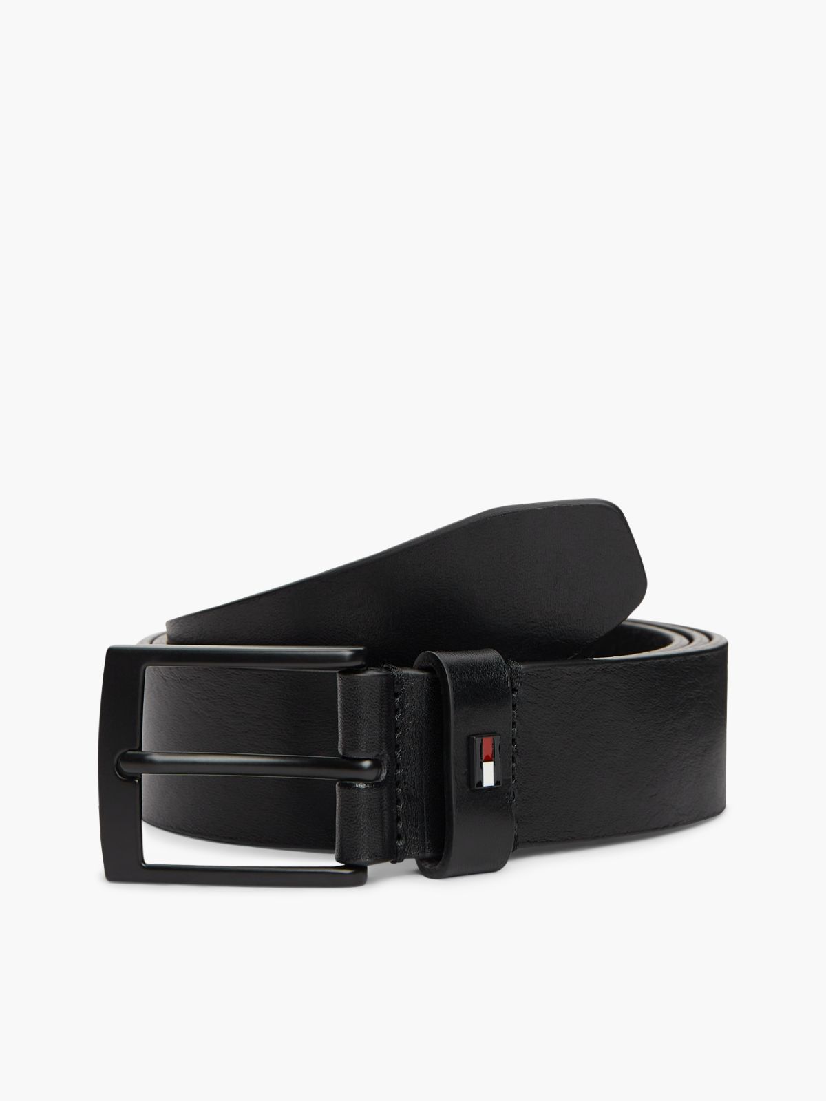 Leather Square Buckle Enamel Flag Belt — Black
