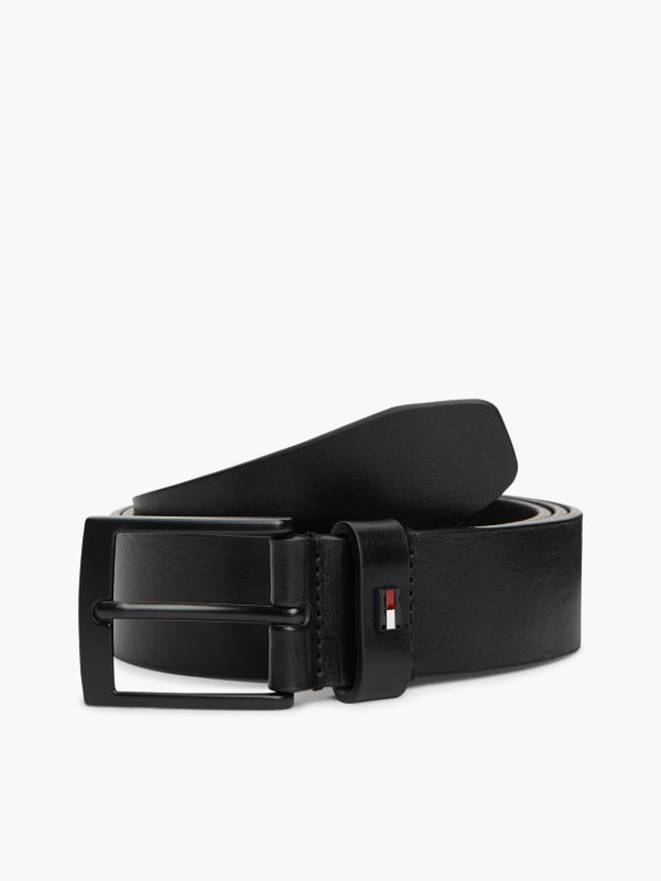 Leather Square Buckle Enamel Flag Belt — Black