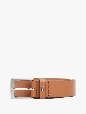 brown enamel flag leather belt for men tommy hilfiger