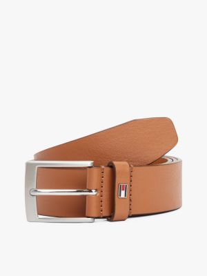 ceinture en cuir à drapeau en émail brown pour hommes tommy hilfiger