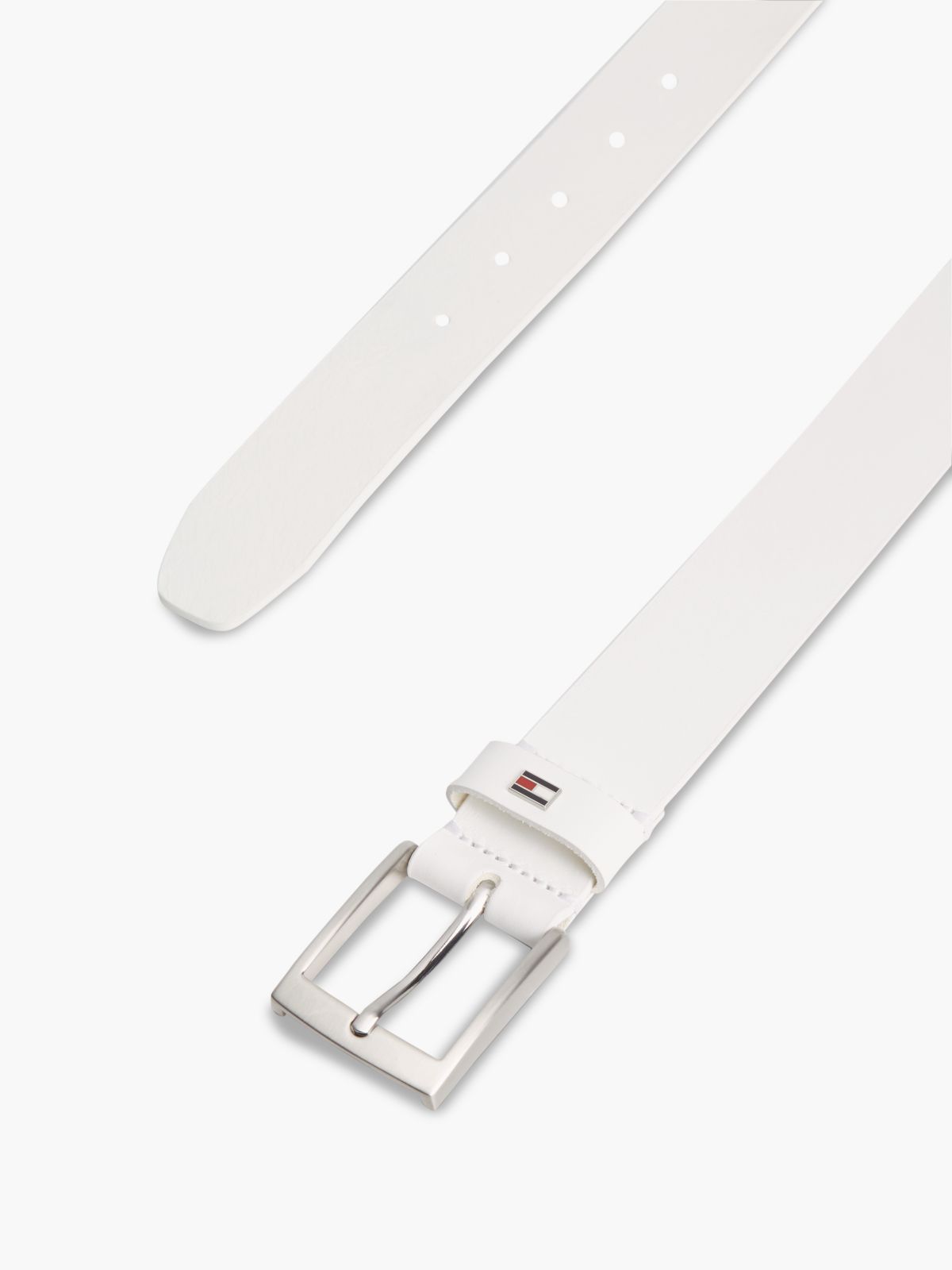 Leather Square Buckle Enamel Flag Belt — White