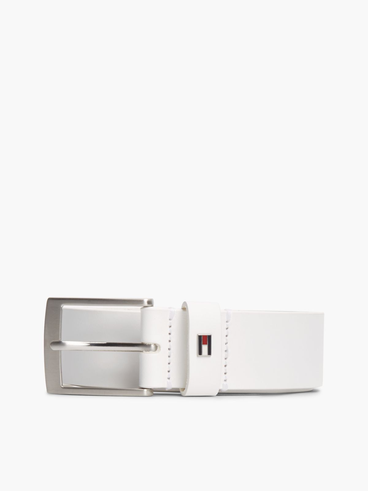 Leather Square Buckle Enamel Flag Belt — White