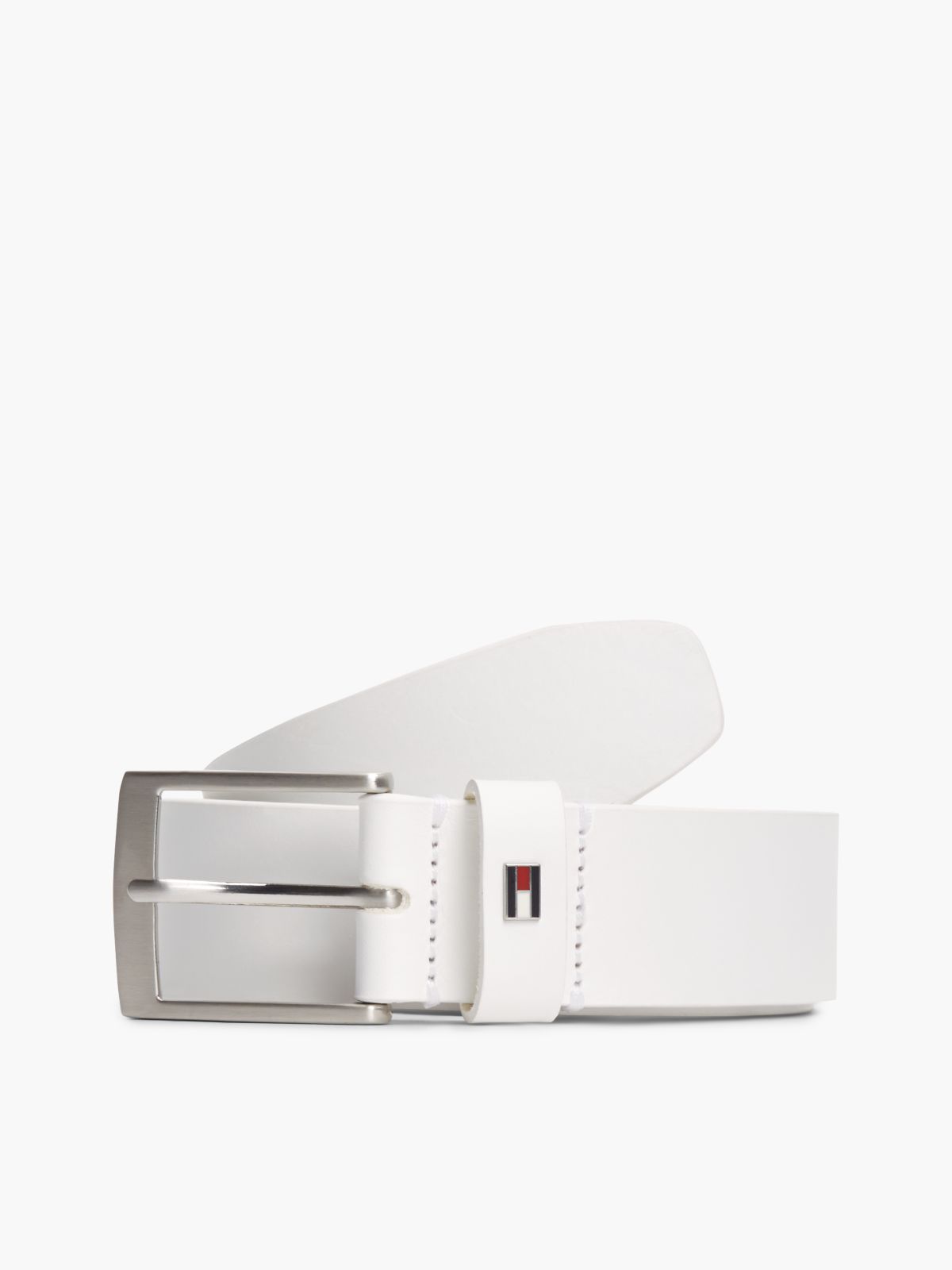 Leather Square Buckle Enamel Flag Belt — White