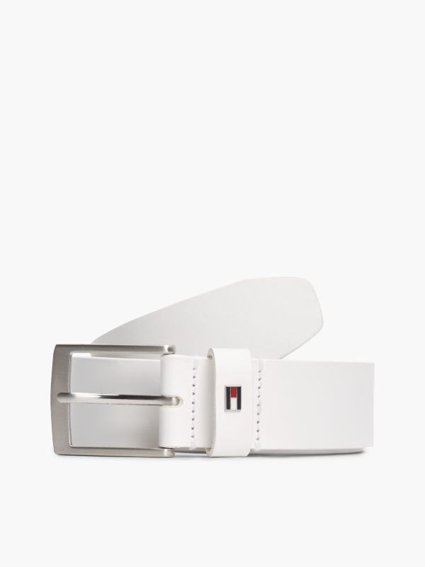 Leather Square Buckle Enamel Flag Belt — White