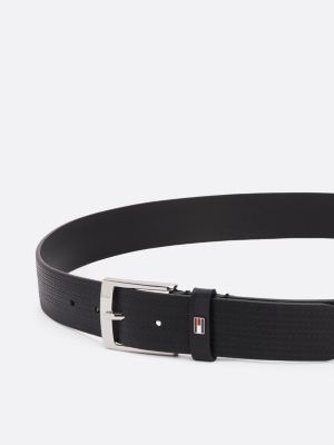zwart leren riem met visgraattextuur voor heren - tommy hilfiger