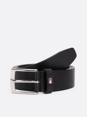 black herringbone leather belt for men tommy hilfiger