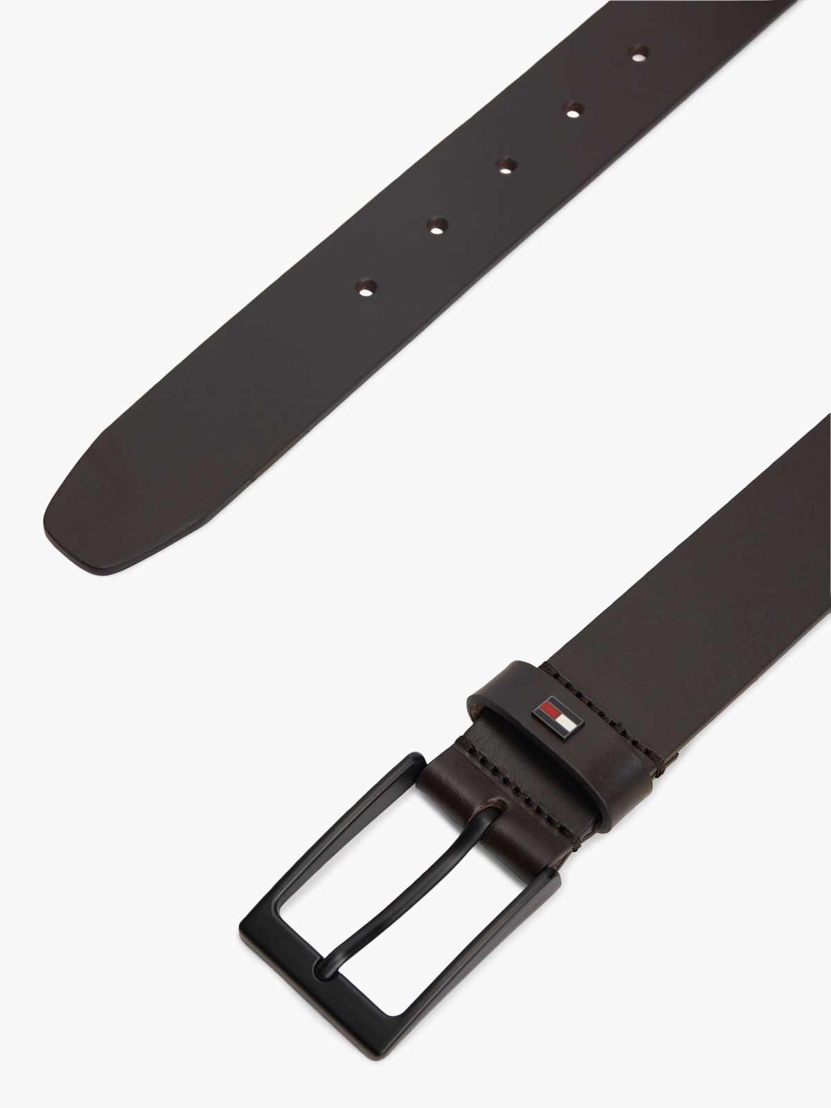 Leather Rectangular Buckle Enamel Flag Belt — Brown