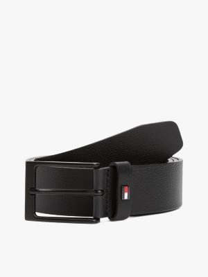 ceinture en cuir à drapeau en émail black pour hommes tommy hilfiger