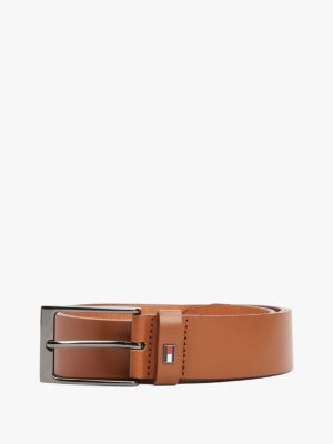 brown enamel flag leather belt for men tommy hilfiger