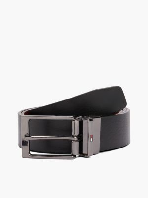 black reversible rectangular buckle leather belt for men tommy hilfiger